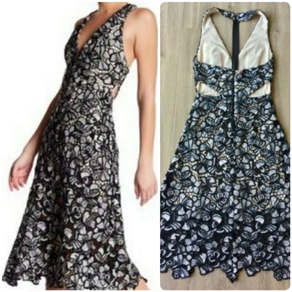 Alice+OliviaNoreen Floral Lace Midi Dress, Black/G - Picture 3 of 16